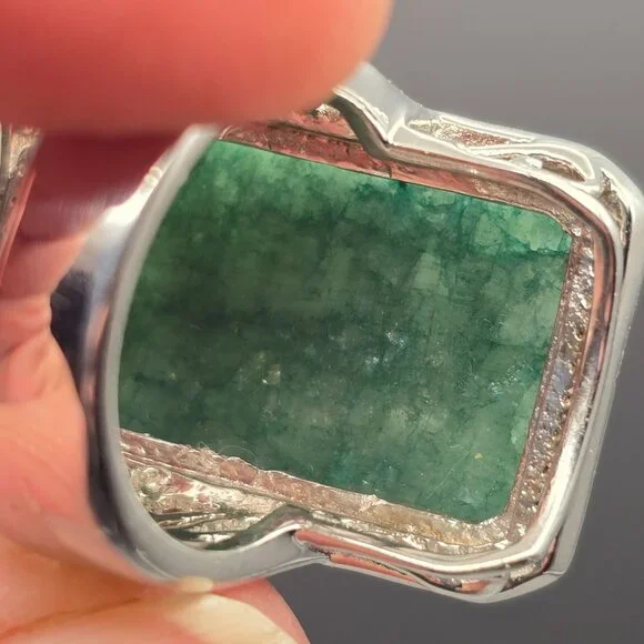 Sterling & Tourmaline Ring Size 6 Quartz Accents Ornate Cutouts 13.4g Signed QJ - Picture 6 of 14